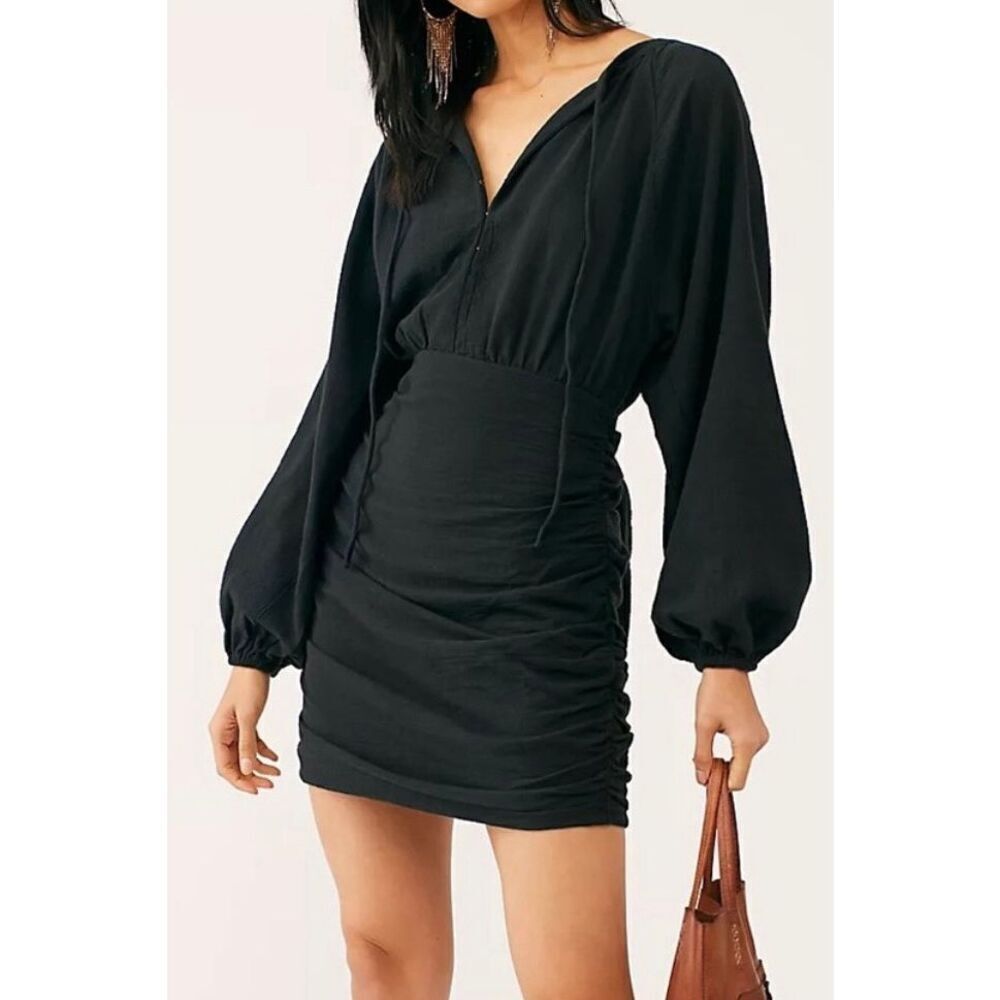 Free People The Only One Black Ruched Textured Mini Dress Women’s Small